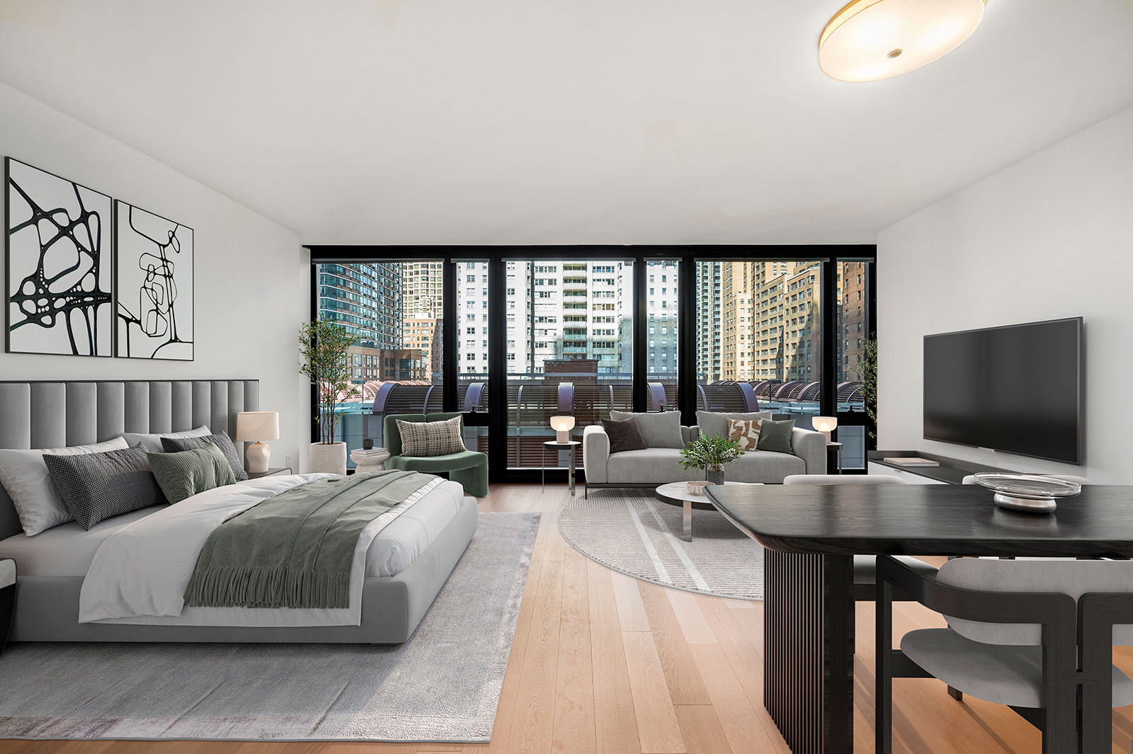 Luxury studio apartment unit for rent with modern finishes and beautiful views located at 685 First Avenue, Murray Hill.